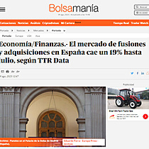 Economa/Finanzas.- El mercado de fusiones y adquisiciones en Espaa cae un 19% hasta julio, segn TTR Data